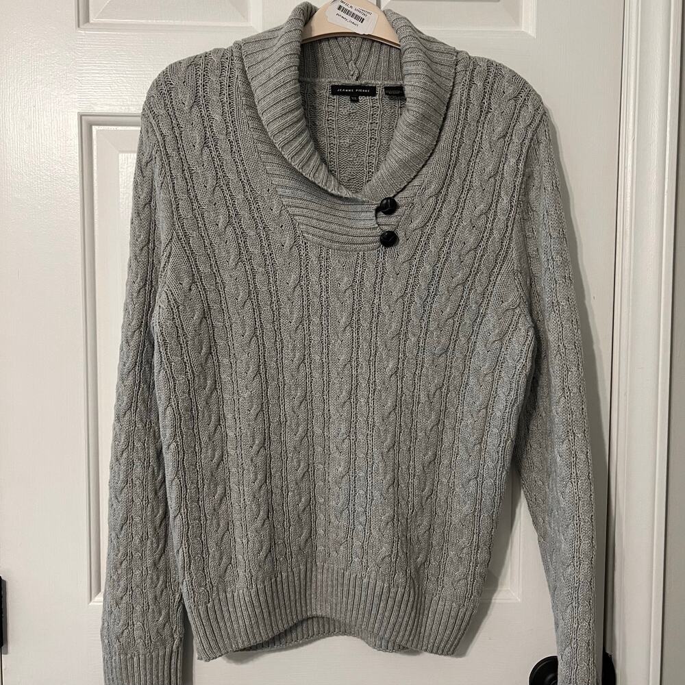 Jeanne Pierre Cable Knit Shawl Collar 100% Cotton Sweater